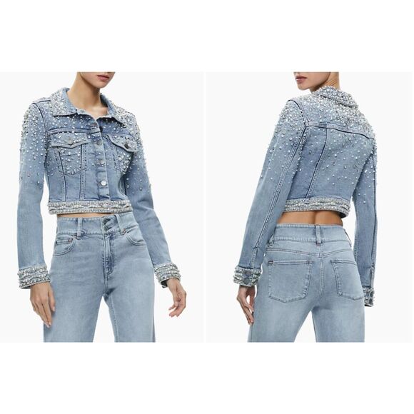 Alice + Olivia Jackets & Blazers - Alice + & Olivia Women's Nelson Crystal Embellished Denim Jean Jacket Size Small